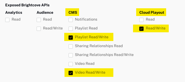 Autorisations du lecteur cloud et de l'API CMS