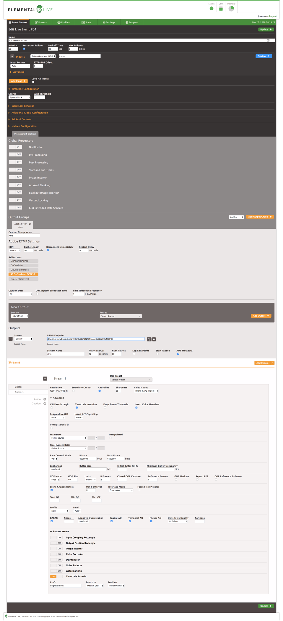 Configuration élémentaire en direct élémental-live-job-config