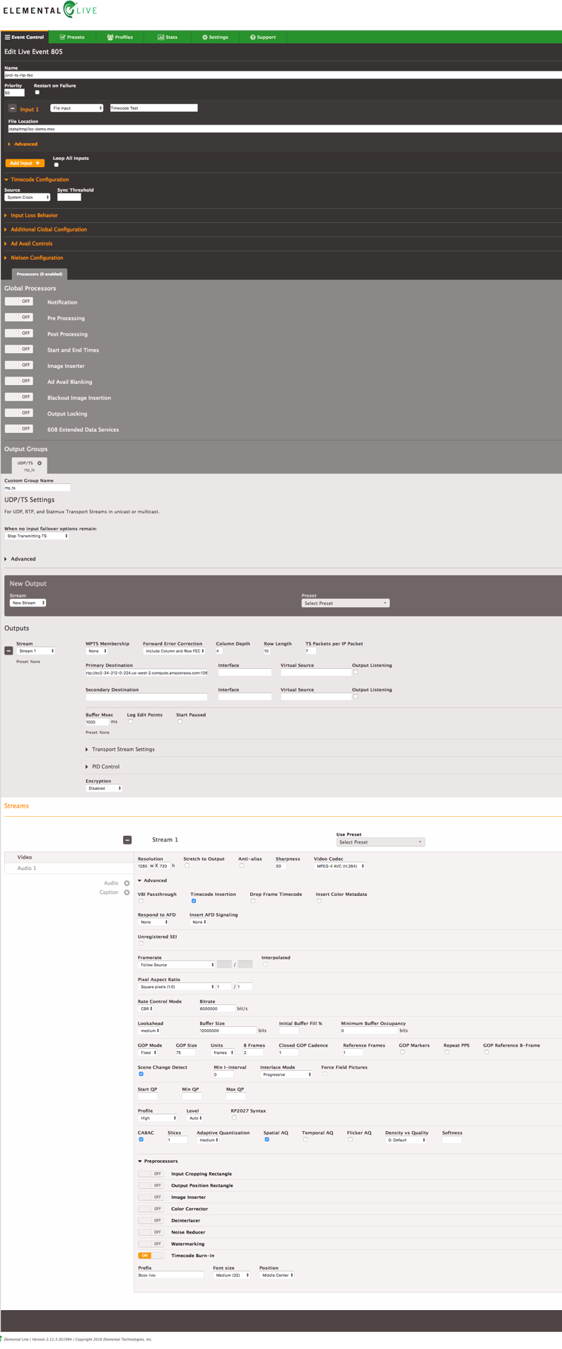 Configuration élémentaire en direct élémental-live-job-config